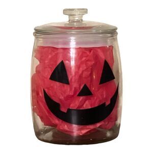 Halloween / Fall clear glass jack-o’-lantern canister ￼